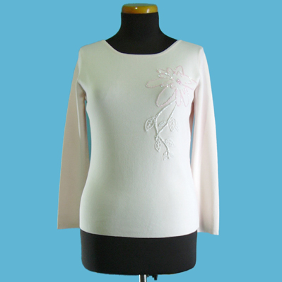 LADIES' 65% RAYON 35% NYLON KNITTED TOP W/BEADING