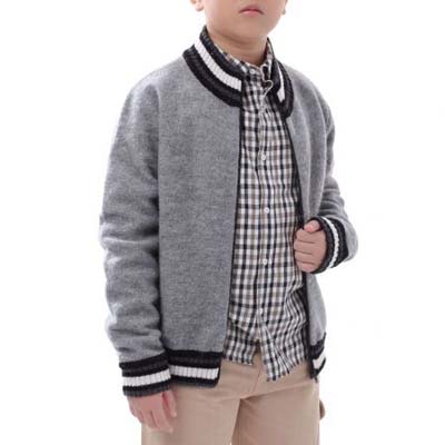 Boys Mock Neck Long Sleeves Zipper Up Jacket with Striped Ribbing