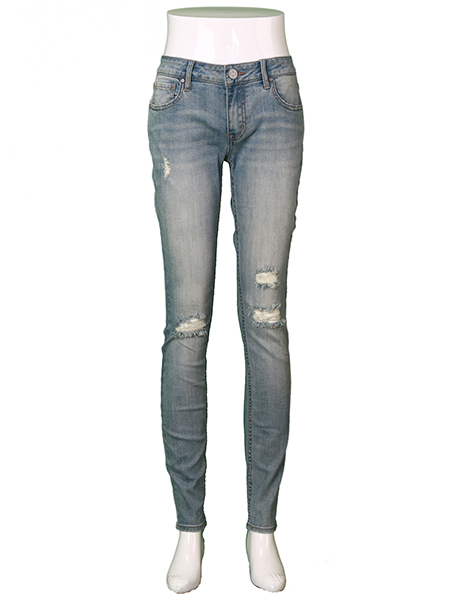 Back to School Ladies Tencel Spandex Wholesale Ripped Hole Tight Fit Denim Jeans