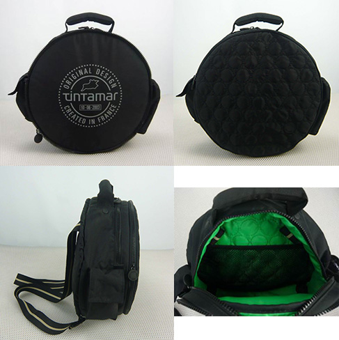 Black Nylon Waterproof Zipper Top Closure Round Cyclo Bag