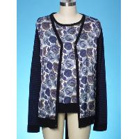 Ladies Knit and Woven Mixed Sweater