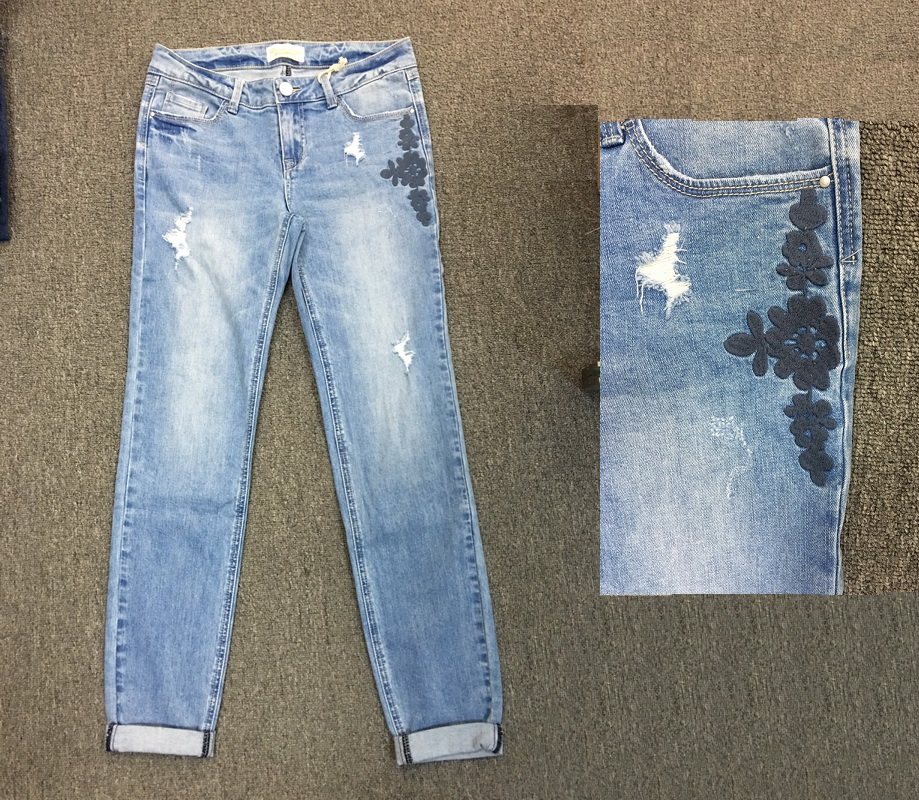 Ladies embroidery casual denim in light blue wash
