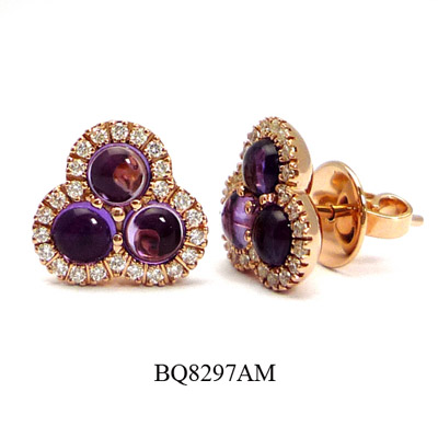 18K Gold Amethyst Diamond Earring