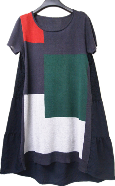 LADIES' LATEST DRESS WITH KNITTED FRONT AND EMBROIDERY BACK