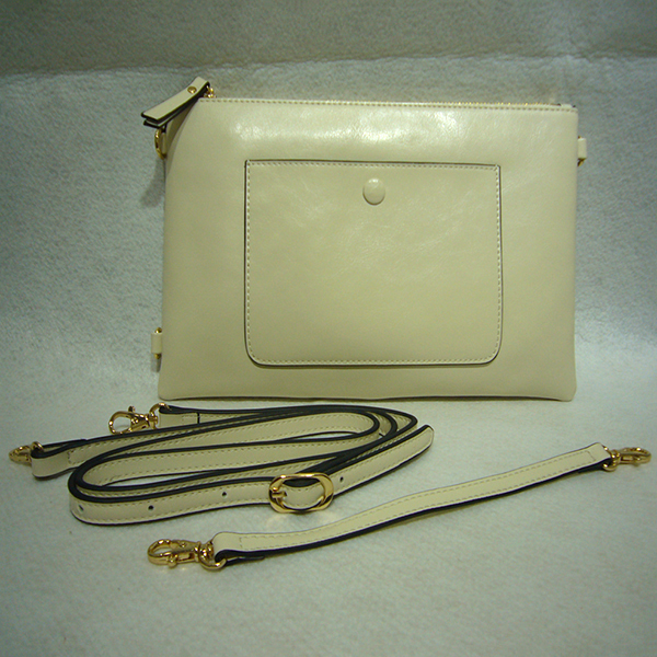 Genuine Leather Envelope Bag - Cream