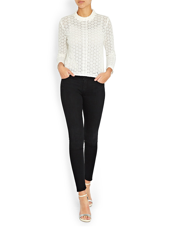 White Round Collar Long Sleeve Loose Fit Lady's Shirt Blouse