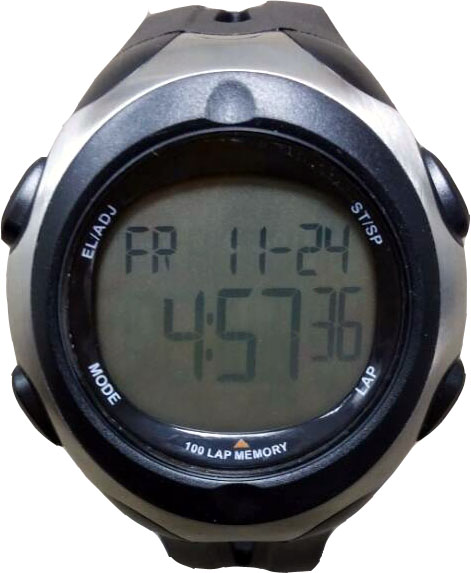 Black Calendar Date Dual Time Zone Digital High-Precision Wrist Stopwatch 100 LAP