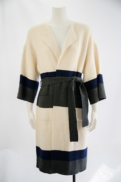 Gray Colorblock Wool/Cashmere Wrap Coat
