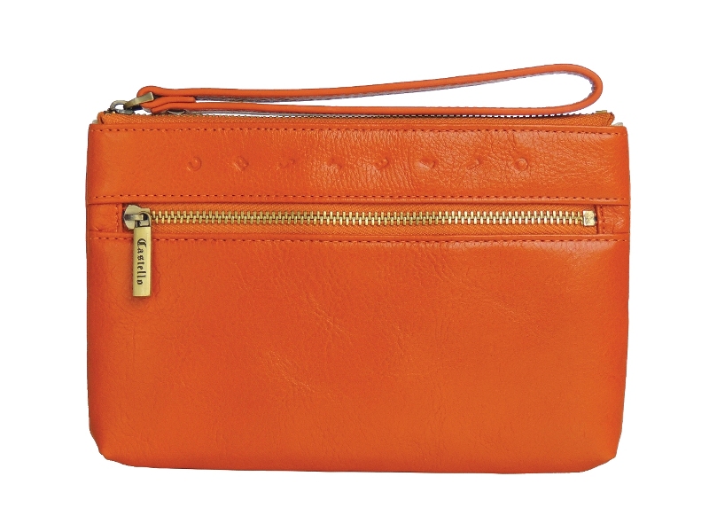 Castello Zipper Closure Leather Pouch with Wristle