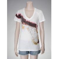 Deep V neck printed + beading knit top