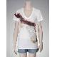 Deep V neck printed + beading knit top, KW1057