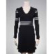 V Neck LS Dress with stripped at sleeve / waist