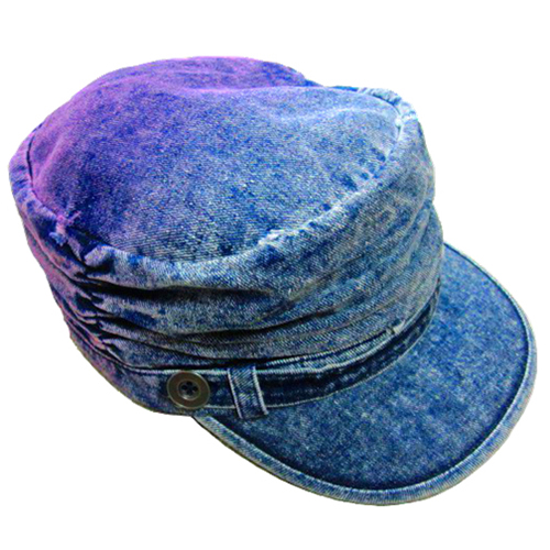 Stone Washed Denim Military Cap with Dip-Dye