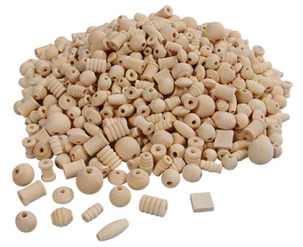 mix of natural raw smoothed wooden beads in different shapes