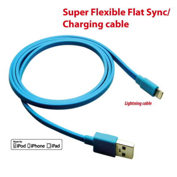 MFi-certified 1m lightning to USB Charge/ Sync Flat Cable