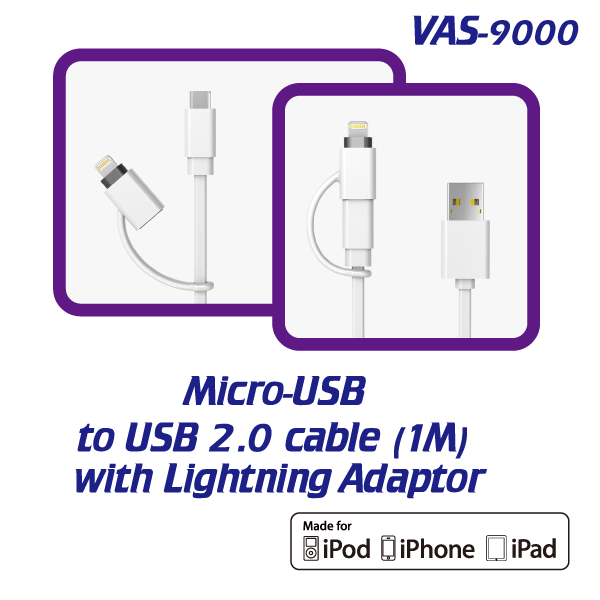 Sell Micro-USB to USB 2.0 cable (1M) with Lightning Adaptor
