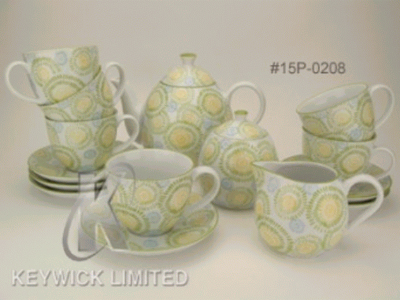 Porcelain tea pot set with WAX effect