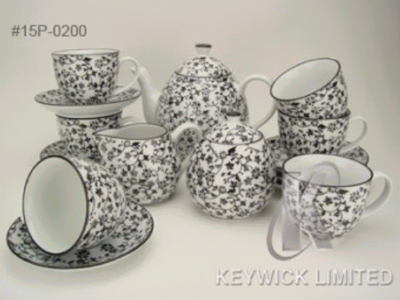 Porcelain tea pot set with WAX effect