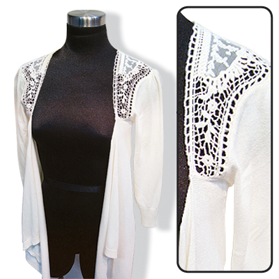 Ladies 3/4 Length Sleeve Cardigan with Crochet Shoulder
