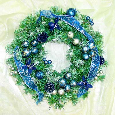 16 inches Wreath (Blue/Silver)