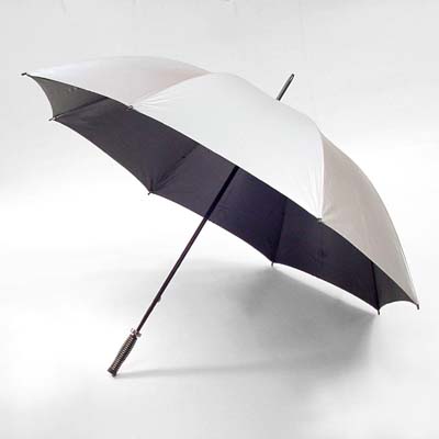 Metal Golf Umbrella, Rubber Handle, Silver Coated Nylon