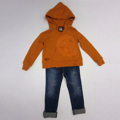 Damege Finished French Terry Parka & Denim Knit Pants