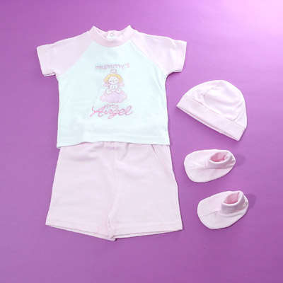 Babies 100% Cotton Knitted 4 PCS Set,(T-Shirt + Pants + Hat + Booties)