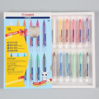 12 Vivid-colored Chalk Crayons, Replaceable