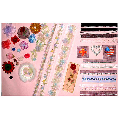 Organza flowers, Acrylic Stone Trims, Acrylic Stone Motifs.