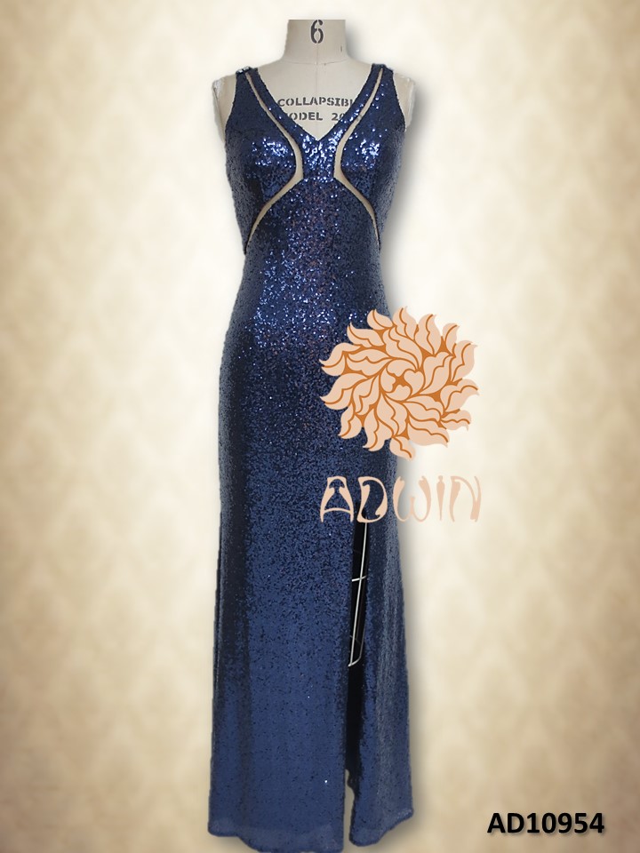 Navy Sequin Evening Dress