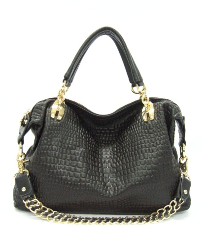 Press Crocodile Pattern Gold Chain Strap Leather Bag