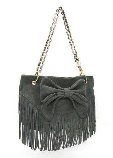 Bow & Frings Detail Suede Leather Bag