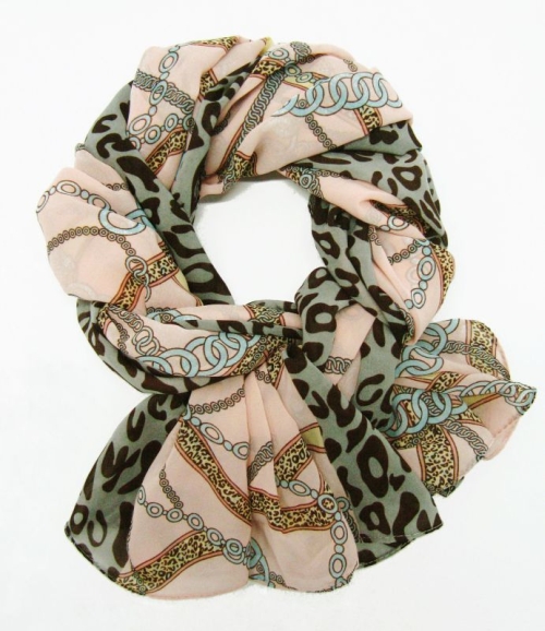 Ladies Fashion Scarf - Leopard & Chain Pattern Scarf