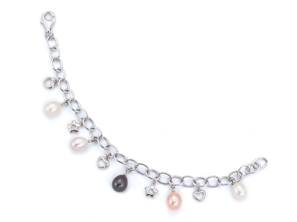 Sell Multi-color fresh water pearl sterling silver bracelet.