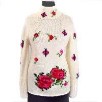 Mock neck long sleeve jersey + moss stitch embroidered pullover