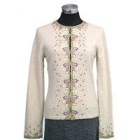 12gg long sleeves cardigan w/beading and embroidery on front and cuff and lining