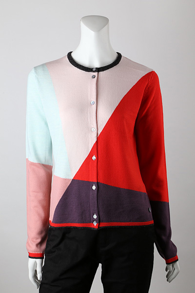 12gg Intarsia Color Block Cardigan