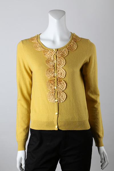 12gg Jersey Knitted with Silk Ribbon Embroidery Front Cardigan