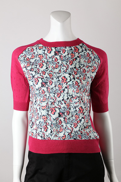 12gg Pointelle Knit with Woven Fabric Front Jumper