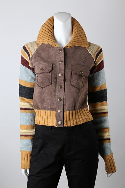 7gg Stripe Knit with Suede Front Cardigan