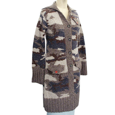 Hand knit V neck long sleeve jaquard Long Jacket