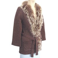 Sell 3GG Fur collar long sleeve jersey Cardigan
