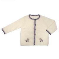 Sell 12GG Round neck long sleeved hand crochet trimming embroidery jersey cardigan