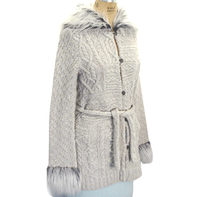 Sell Hand knit Fur collar long sleeve cheeker Jacket