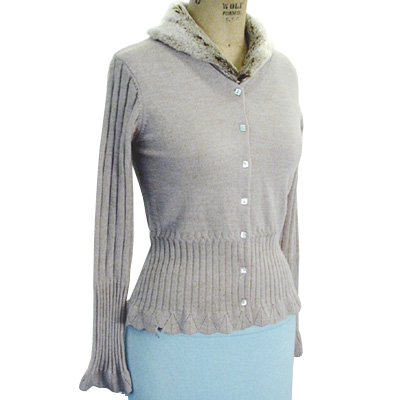 Sell 12GG V neck Fur Collar long sleeve ribs & raffles trim Cardigan