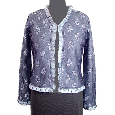 Sell 12GG V-neck long sleeves raffle trim cover w/ lace cardigan