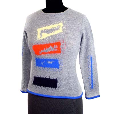 Sell 7GG Round neck long sleeves intarsia pullover