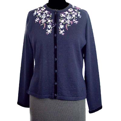 Sell 12GG Round neck long sleeves jersey cardigan w/ velvet trim