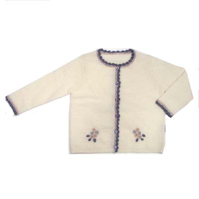 Sell 12GG Round neck long sleeved hand crochet trimming embroidery jersey cardigan