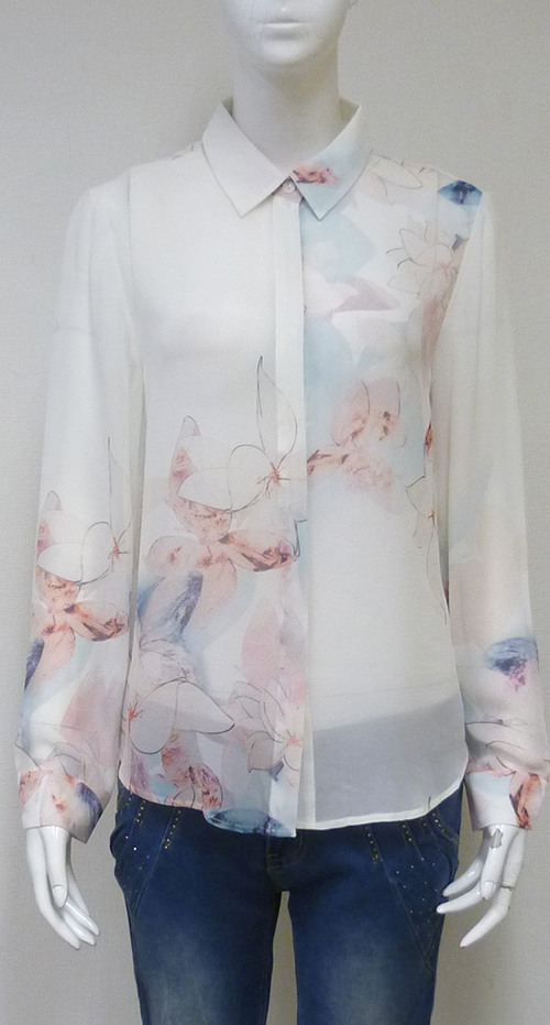 Ladies Printed Long Sleeve Woven Blouse